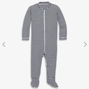 Primary | Baby organic zip footie in stripe - Navy
